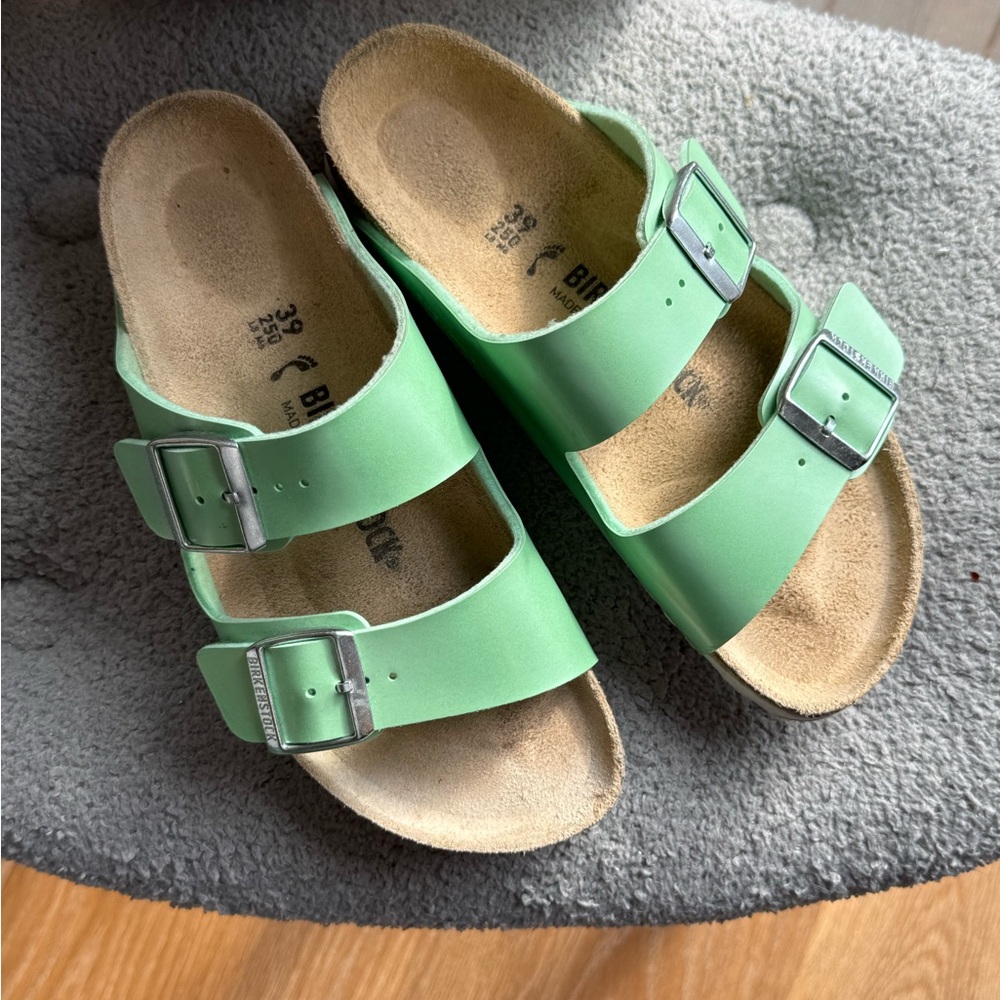 Birkenstock Green Sandals with Adjustable Buckles and Contoured Footbed